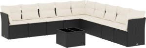vidaXL 10-częściowy zestaw wypoczynkowy do ogrodu, poduszki czarny rattan PE 2