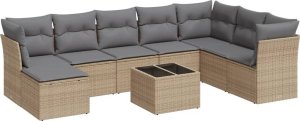vidaXL 9-częściowy zestaw mebli ogrodowych z poduszkami, beżowy, polirattan 2