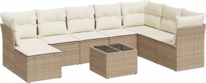 vidaXL 9-częściowy zestaw mebli ogrodowych z poduszkami, beżowy, polirattan 2