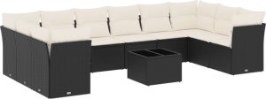 vidaXL 11-częściowy zestaw wypoczynkowy do ogrodu, poduszki czarny rattan PE 2