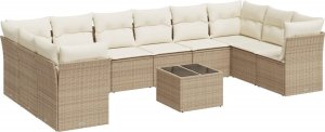 vidaXL 11-częściowy zestaw mebli ogrodowych z poduszkami, beżowy, polirattan 2