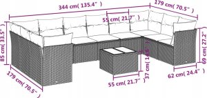 vidaXL 11-częściowy zestaw mebli ogrodowych z poduszkami, beżowy, polirattan 3