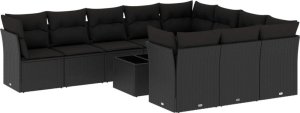 vidaXL 11-częściowy zestaw wypoczynkowy do ogrodu, poduszki czarny rattan PE 2