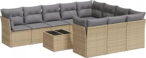 vidaXL 11-częściowy zestaw mebli ogrodowych z poduszkami, beżowy, polirattan 2