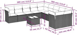 vidaXL 11-częściowy zestaw wypoczynkowy do ogrodu, poduszki czarny rattan PE 3