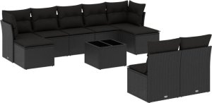 vidaXL 10-częściowy zestaw wypoczynkowy do ogrodu, poduszki czarny rattan PE 2