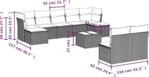 vidaXL 10-częściowy zestaw wypoczynkowy do ogrodu, poduszki czarny rattan PE 3