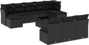 vidaXL 11-częściowy zestaw wypoczynkowy do ogrodu, poduszki czarny rattan PE 2