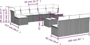 vidaXL 11-częściowy zestaw wypoczynkowy do ogrodu, poduszki czarny rattan PE 3