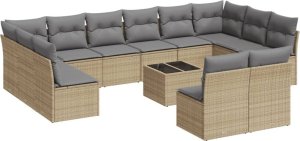 vidaXL 13-częściowy zestaw mebli ogrodowych z poduszkami, beżowy, polirattan 2