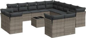 vidaXL 14-częściowy zestaw mebli ogrodowych z poduszkami, szary, polirattan 2