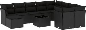 vidaXL 11-częściowy zestaw wypoczynkowy do ogrodu, poduszki czarny rattan PE 2