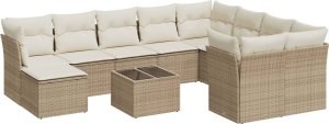 vidaXL 11-częściowy zestaw mebli ogrodowych z poduszkami, beżowy, polirattan 2
