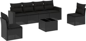vidaXL 7-częściowy zestaw wypoczynkowy do ogrodu, z poduszkami, czarny 2