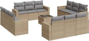 vidaXL 13-częściowy zestaw mebli ogrodowych z poduszkami, beżowy, polirattan 2