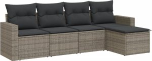 vidaXL 5-częściowy zestaw wypoczynkowy do ogrodu, poduszki, szary rattan PE 2