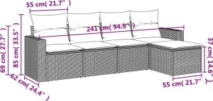vidaXL 5-częściowy zestaw wypoczynkowy do ogrodu, poduszki, szary rattan PE 3