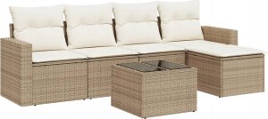 vidaXL 6-częściowy zestaw mebli ogrodowych z poduszkami, beżowy, polirattan 2