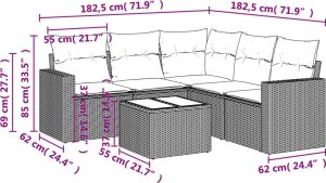 vidaXL 6-częściowy zestaw mebli ogrodowych z poduszkami, czarny polirattan 3