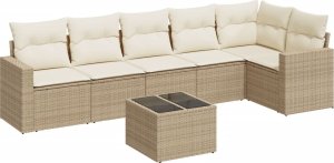 vidaXL 7-częściowy zestaw wypoczynkowy do ogrodu, z poduszkami, beżowy 2