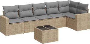 vidaXL 7-częściowy zestaw wypoczynkowy do ogrodu, z poduszkami, beżowy 2
