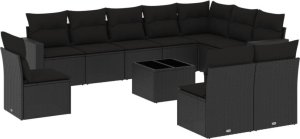 vidaXL 11-częściowy zestaw wypoczynkowy do ogrodu, poduszki czarny rattan PE 2