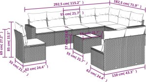 vidaXL 11-częściowy zestaw wypoczynkowy do ogrodu, poduszki czarny rattan PE 3