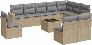 vidaXL 11-częściowy zestaw mebli ogrodowych z poduszkami, beżowy, polirattan 2