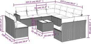 vidaXL 12-częściowy zestaw mebli ogrodowych z poduszkami, beżowy, polirattan 3