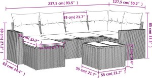 vidaXL 7-częściowy zestaw wypoczynkowy do ogrodu, z poduszkami, beżowy 3