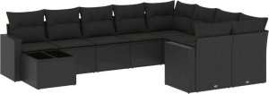 vidaXL 10-częściowy zestaw wypoczynkowy do ogrodu, poduszki czarny rattan PE 2