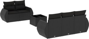 vidaXL 6-częściowy zestaw mebli ogrodowych z poduszkami, czarny polirattan 2