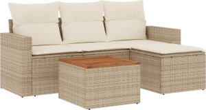 vidaXL 5-częsciowy zestaw mebli ogrodowych z poduszkami, beżowy, polirattan 2