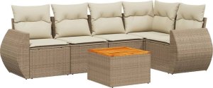 vidaXL 6-częsciowy zestaw mebli ogrodowych z poduszkami, beżowy, polirattan 2