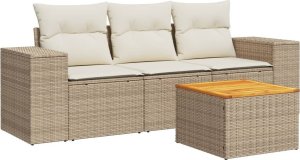 vidaXL 4-częściowy zestaw mebli ogrodowych z poduszkami, beżowy, polirattan 2