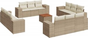 vidaXL 13-częściowy zestaw mebli ogrodowych z poduszkami, beżowy, polirattan 2