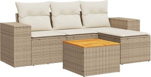 vidaXL 5-częsciowy zestaw mebli ogrodowych z poduszkami, beżowy, polirattan 2