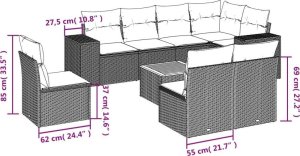vidaXL 9-częściowy zestaw mebli ogrodowych z poduszkami, beżowy, polirattan 3