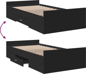 vidaXL Rama łóżka z szufladami, czarna, 75x190 cm 7