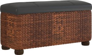 vidaXL Ławka ze schowkiem i brązową poduszką, 69 cm, pałka wodna 2