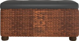 vidaXL Ławka ze schowkiem i brązową poduszką, 69 cm, pałka wodna 3