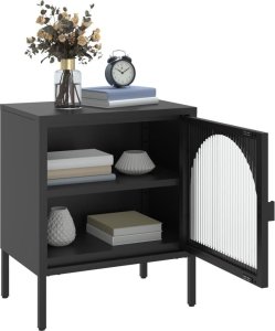 vidaXL Szafka nocna, czarna 50x35x60 cm, szkło i stal 4