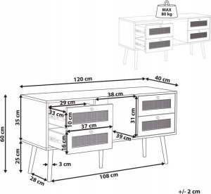 Beliani Szafka RTV z frontem rattanowym jasne drewno PEROTE 12