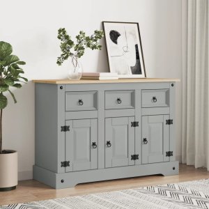 vidaXL Komoda Corona, szara, 112x43x78 cm, lite drewno sosnowe Lumarko! 1