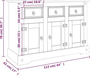 vidaXL Komoda Corona, szara, 112x43x78 cm, lite drewno sosnowe 9