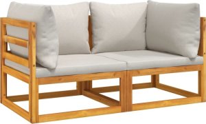 vidaXL Moduł sofy narożnej, 2 szt, z jasnoszarymi poduszkami, akacja 2