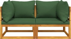 vidaXL Moduł sofy narożnej, 2 szt, z zielonymi poduszkami, akacja 3