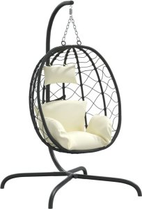 vidaXL Wiszące krzesło kokon z poduszką, kremowe, rattan PE i stal 2