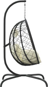 vidaXL Wiszące krzesło kokon z poduszką, kremowe, rattan PE i stal 4