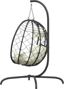 vidaXL Wiszące krzesło kokon z poduszką, kremowe, rattan PE i stal 5